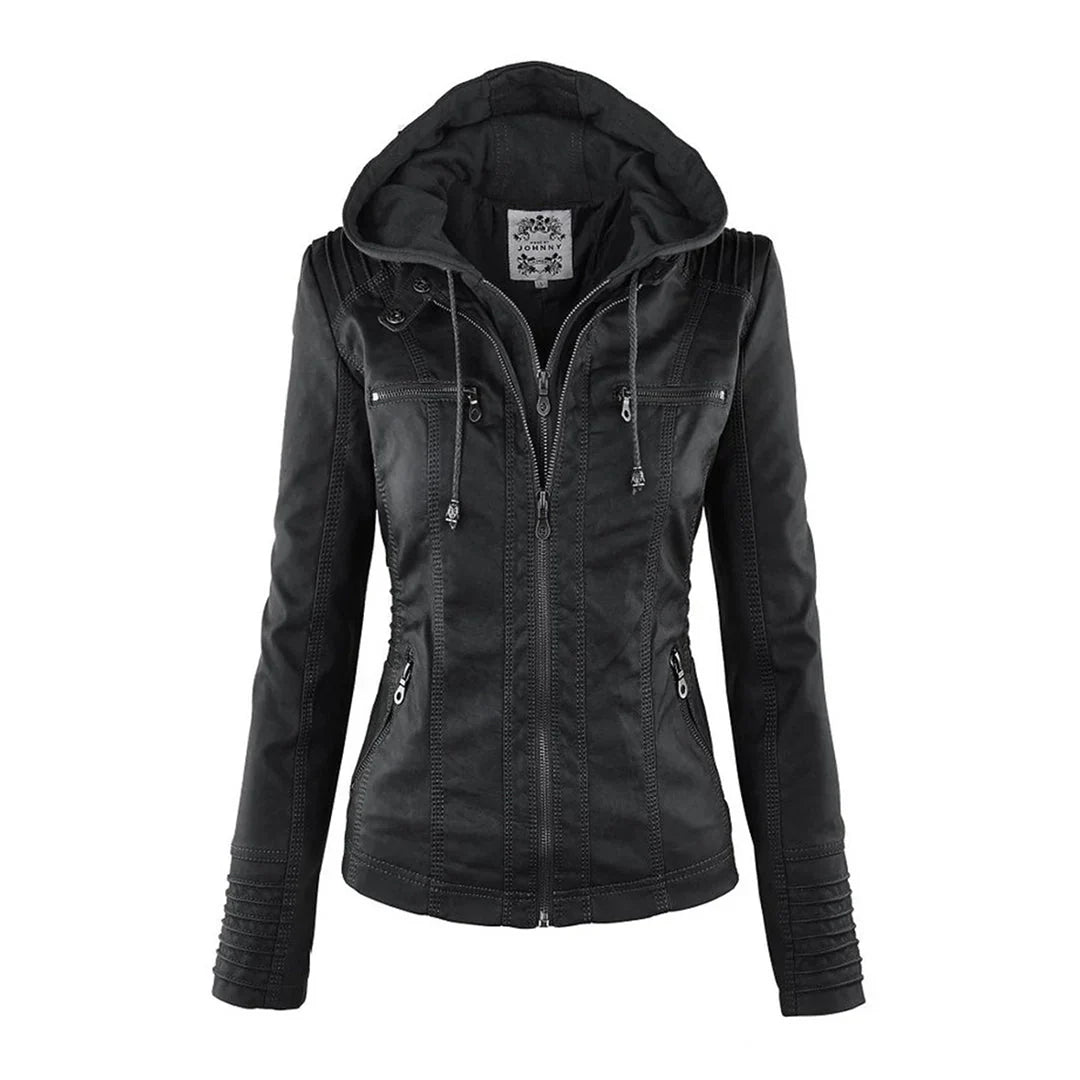 Sienna | Lässige Lederjacke aus Kunstleder mit Kapuze für Damen