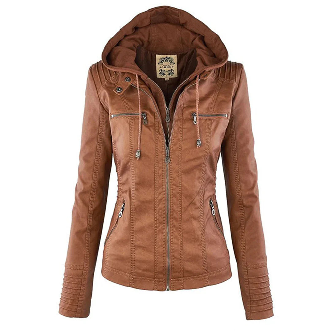 Sienna | Lässige Lederjacke aus Kunstleder mit Kapuze für Damen