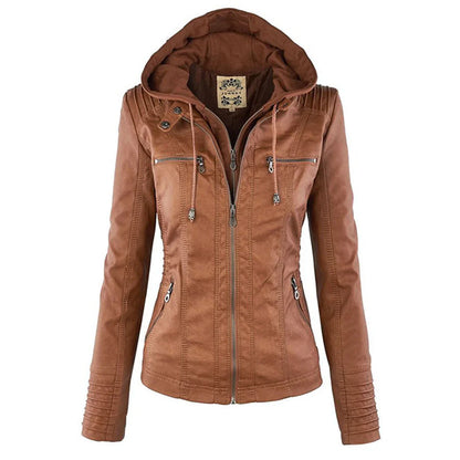 Sienna | Lässige Lederjacke aus Kunstleder mit Kapuze für Damen
