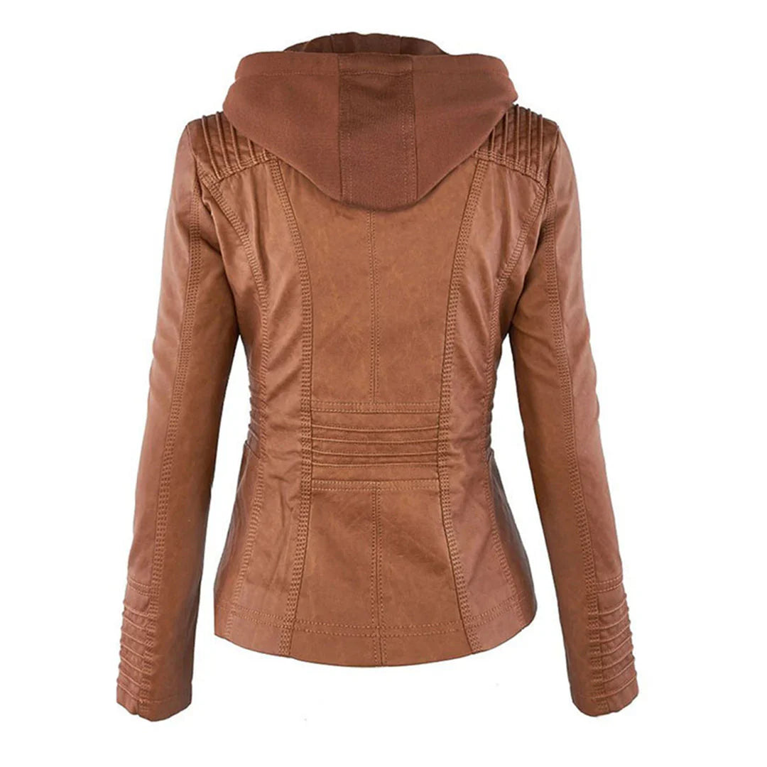 Sienna | Lässige Lederjacke aus Kunstleder mit Kapuze für Damen
