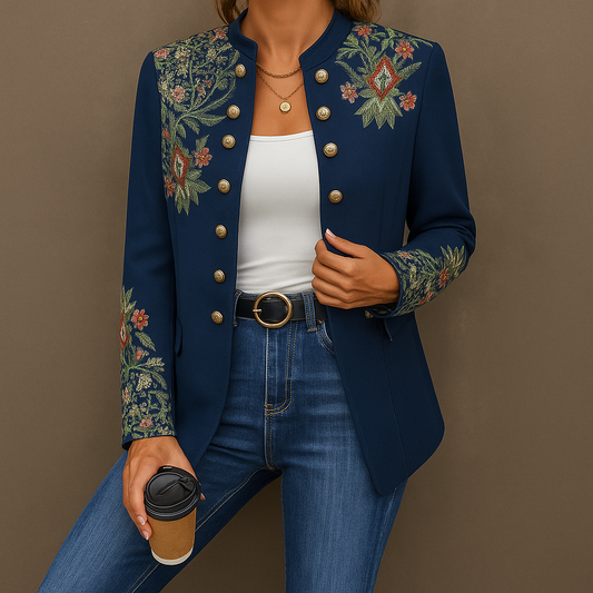 Valeria | Damen Blazer mit floraler Stickerei und Zierknoepfen