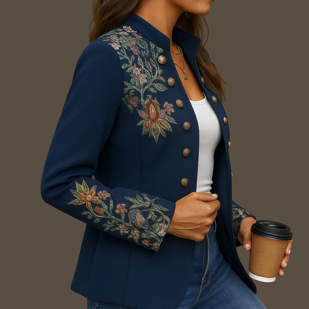 Valeria | Damen Blazer mit floraler Stickerei und Zierknoepfen