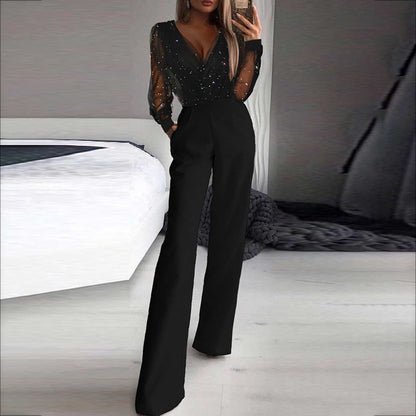 Valeria | Damen Jumpsuit mit V-Ausschnitt und Strassdetails