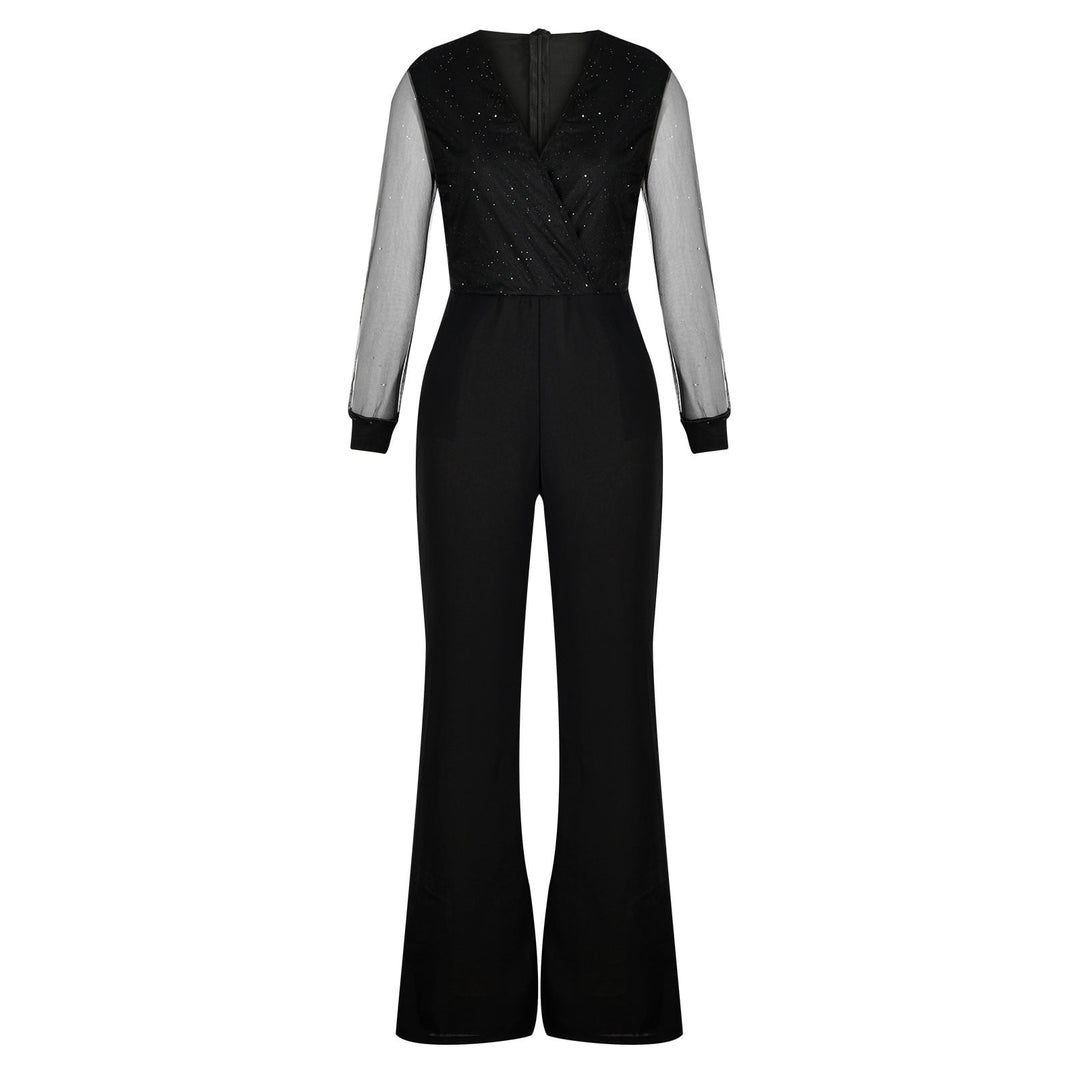 Valeria | Damen Jumpsuit mit V-Ausschnitt und Strassdetails