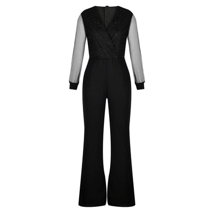 Valeria | Damen Jumpsuit mit V-Ausschnitt und Strassdetails