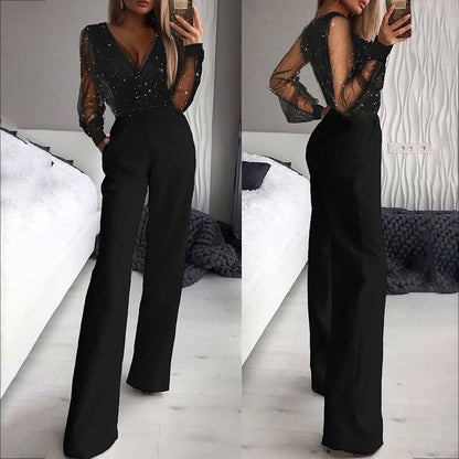 Valeria | Damen Jumpsuit mit V-Ausschnitt und Strassdetails