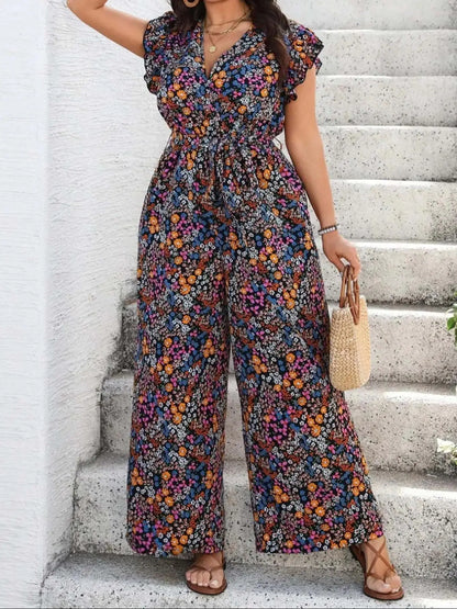 Vanessa | Floraler Damen Jumpsuit mit Volantärmeln
