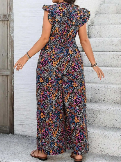 Vanessa | Floraler Damen Jumpsuit mit Volantärmeln