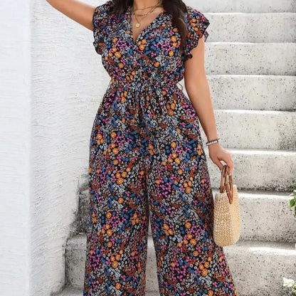Vanessa | Floraler Damen Jumpsuit mit Volantärmeln