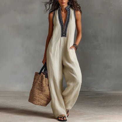 Yvonne | Bohemian Damen Jumpsuit mit Leinen-Look