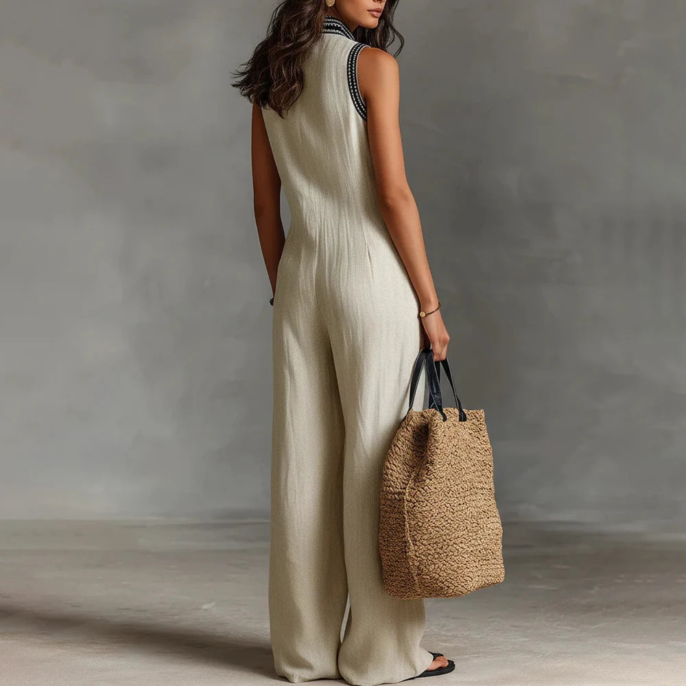 Yvonne | Bohemian Damen Jumpsuit mit Leinen-Look