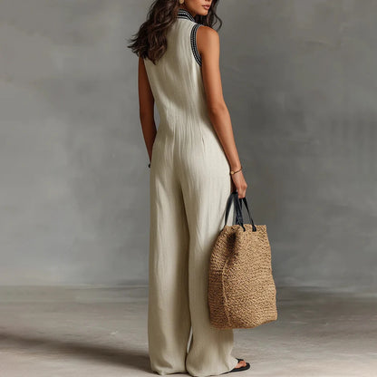 Yvonne | Bohemian Damen Jumpsuit mit Leinen-Look