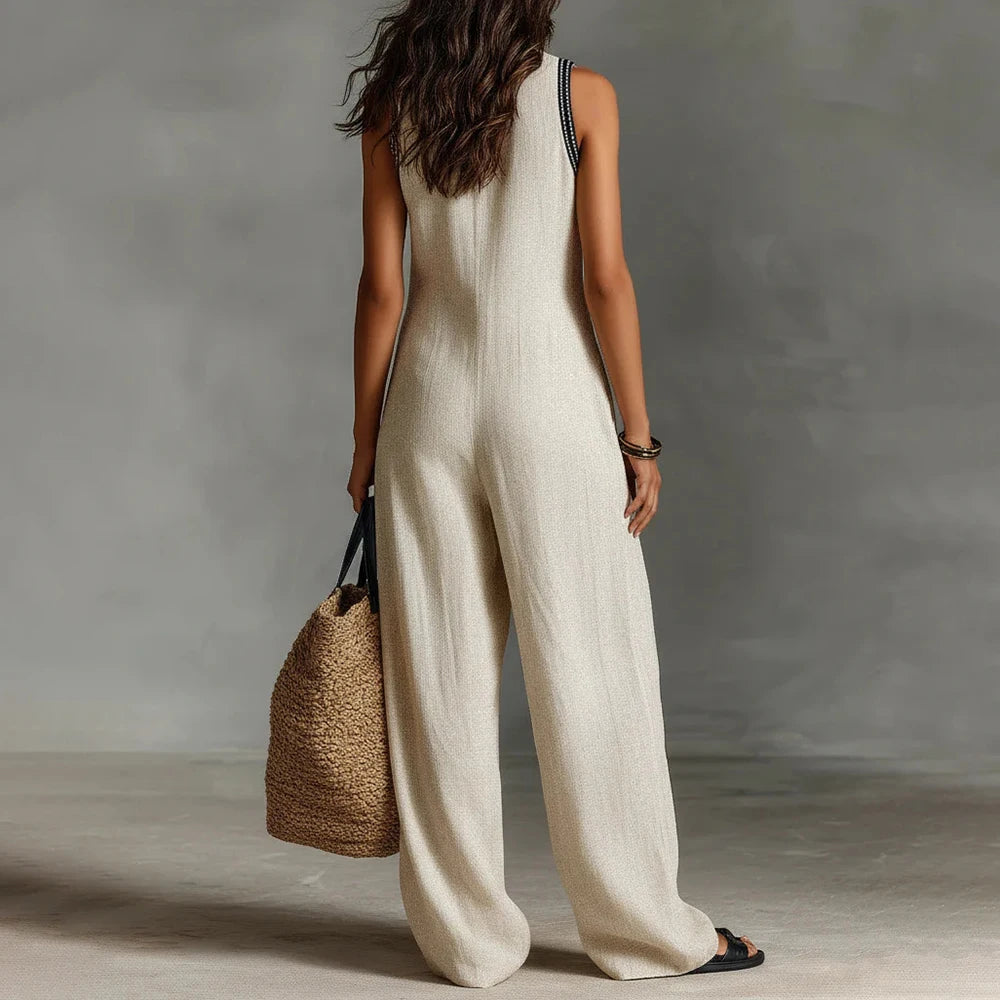 Yvonne | Bohemian Damen Jumpsuit mit Leinen-Look