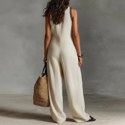 Yvonne | Bohemian Damen Jumpsuit mit Leinen-Look